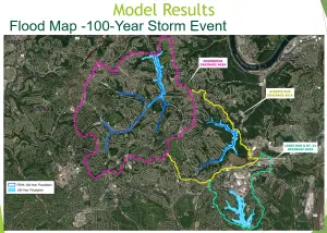 Flood map showing storm event areas