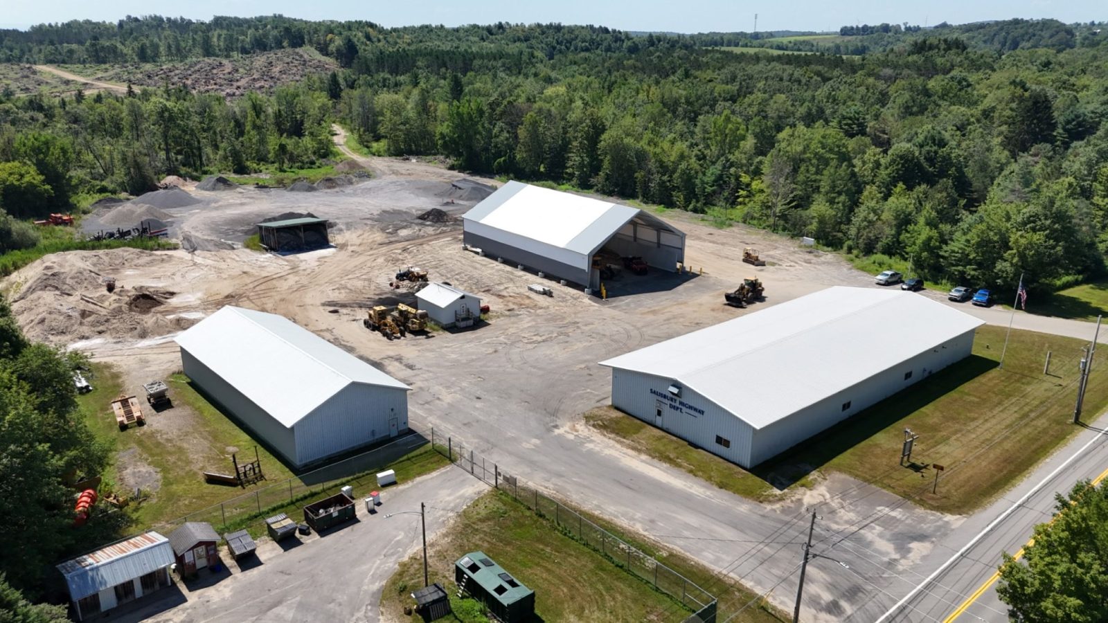 Aerial view of industrial storage facility.