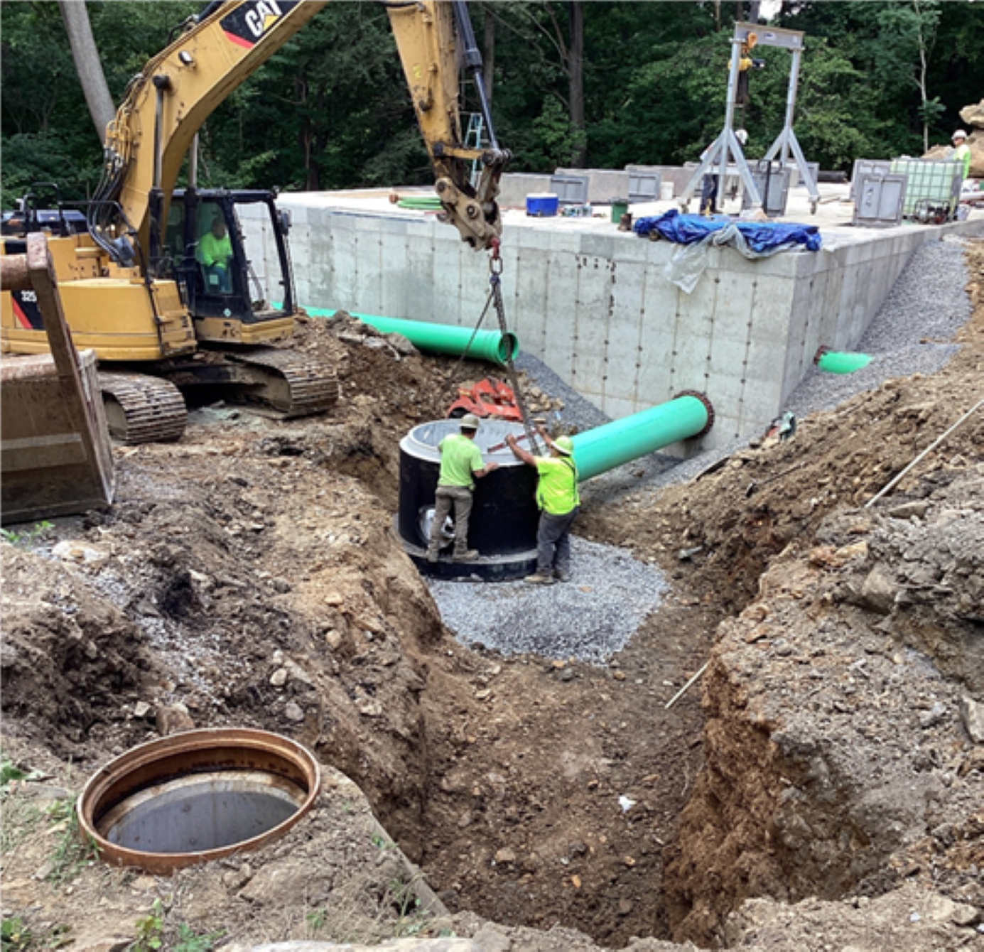 Pump station construction exterior.