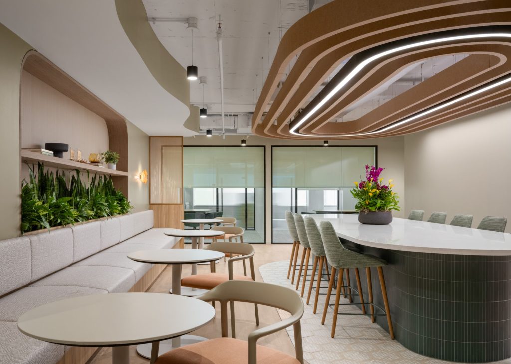 Modern office lounge with plants
