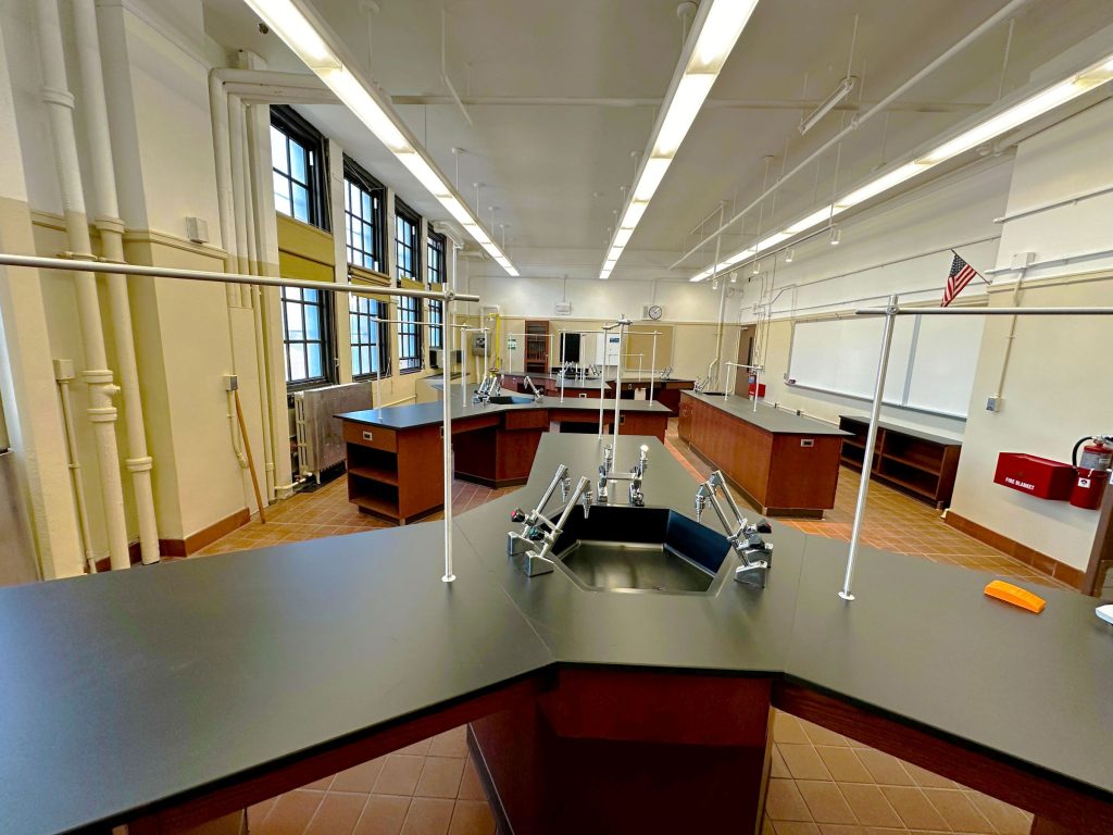 Empty science lab with workstations.