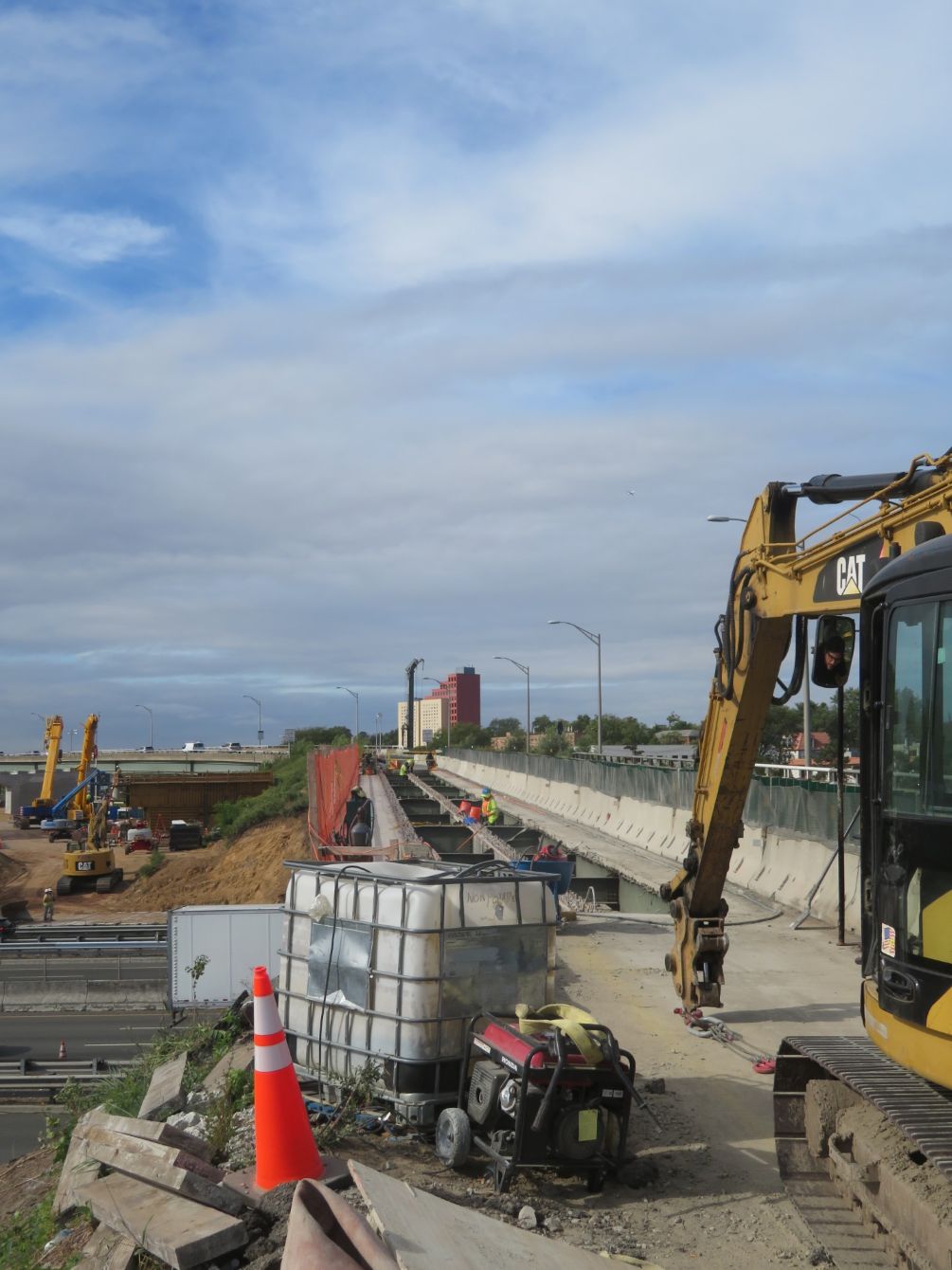 Construction site with workers and machinery