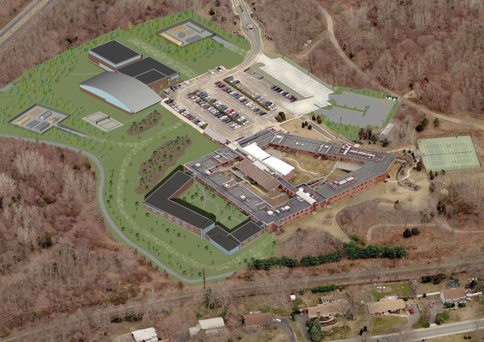 Aerial view of a facility layout.